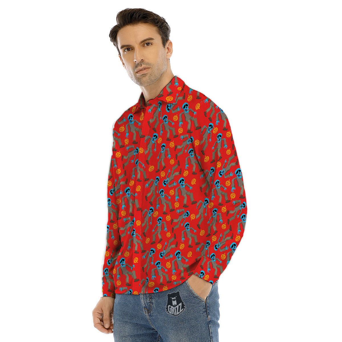 Zombie Dap Print Men's Dress Shirts-grizzshop