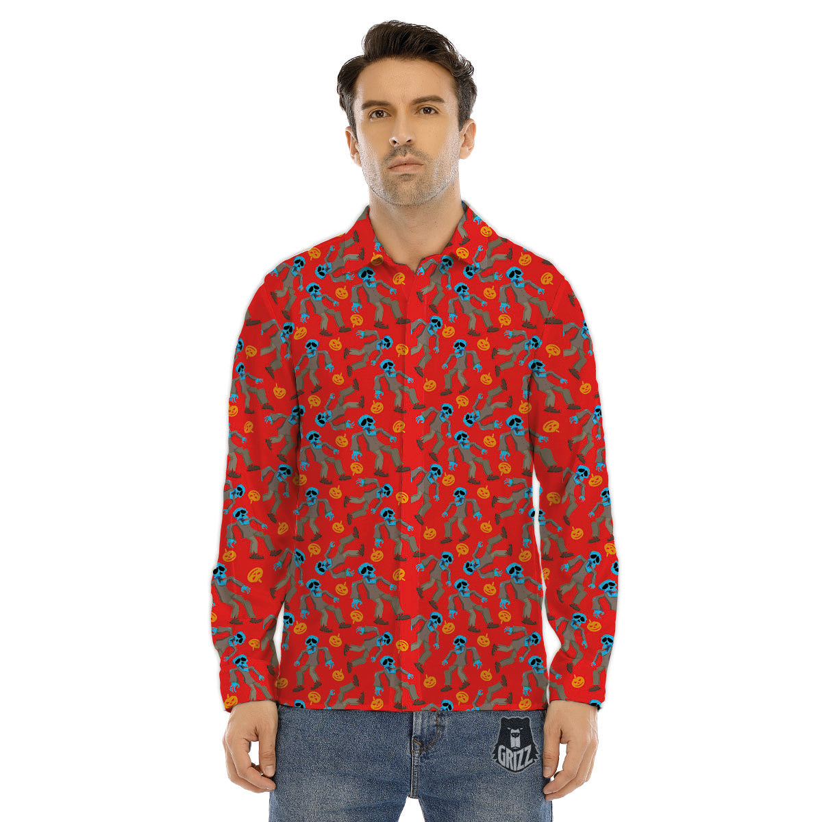 Zombie Dap Print Men's Dress Shirts-grizzshop
