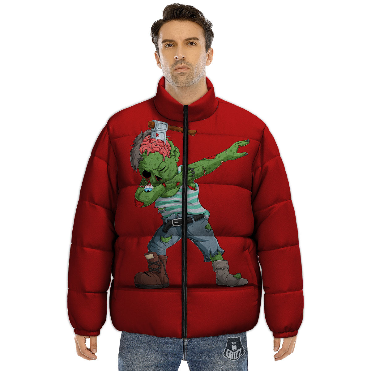 Zombie Dap Print Puffer Jacket-grizzshop