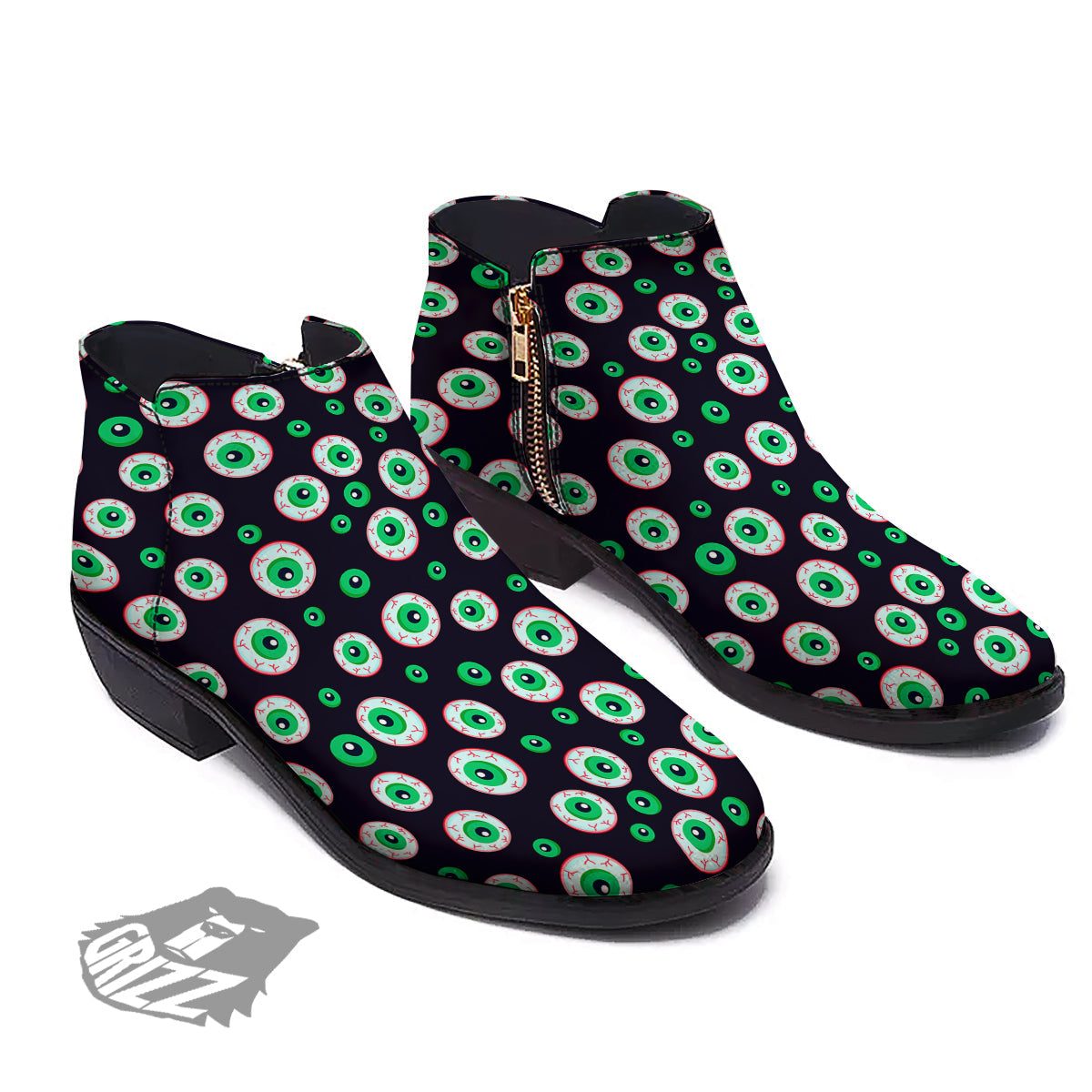 Zombie Eyeball Print Pattern Ankle Boots-grizzshop