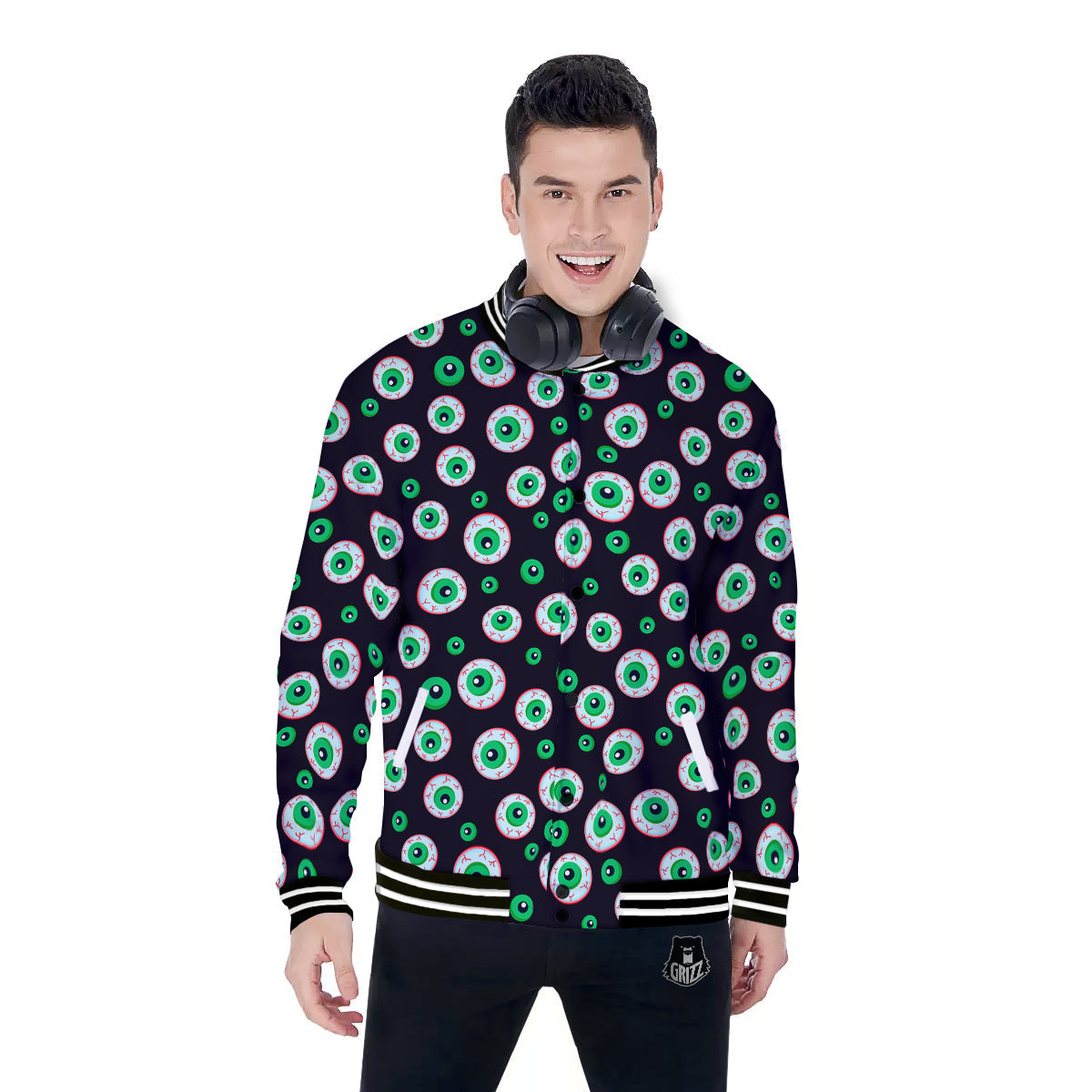 Zombie Eyeball Print Pattern Baseball Jacket-grizzshop