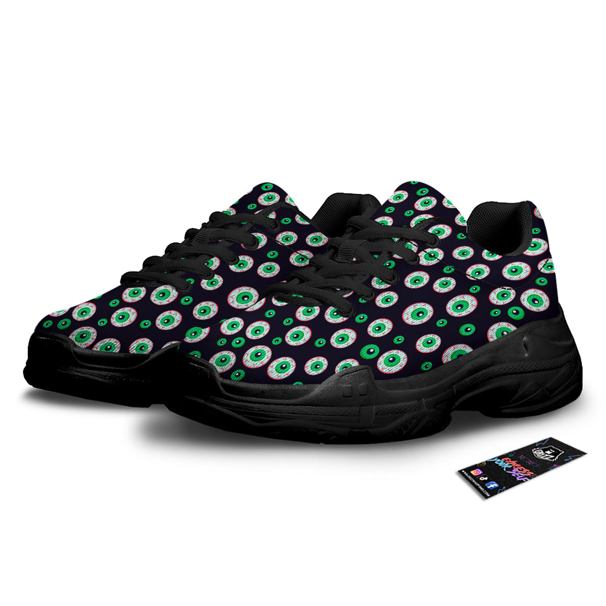 Zombie Eyeball Print Pattern Black Chunky Shoes-grizzshop