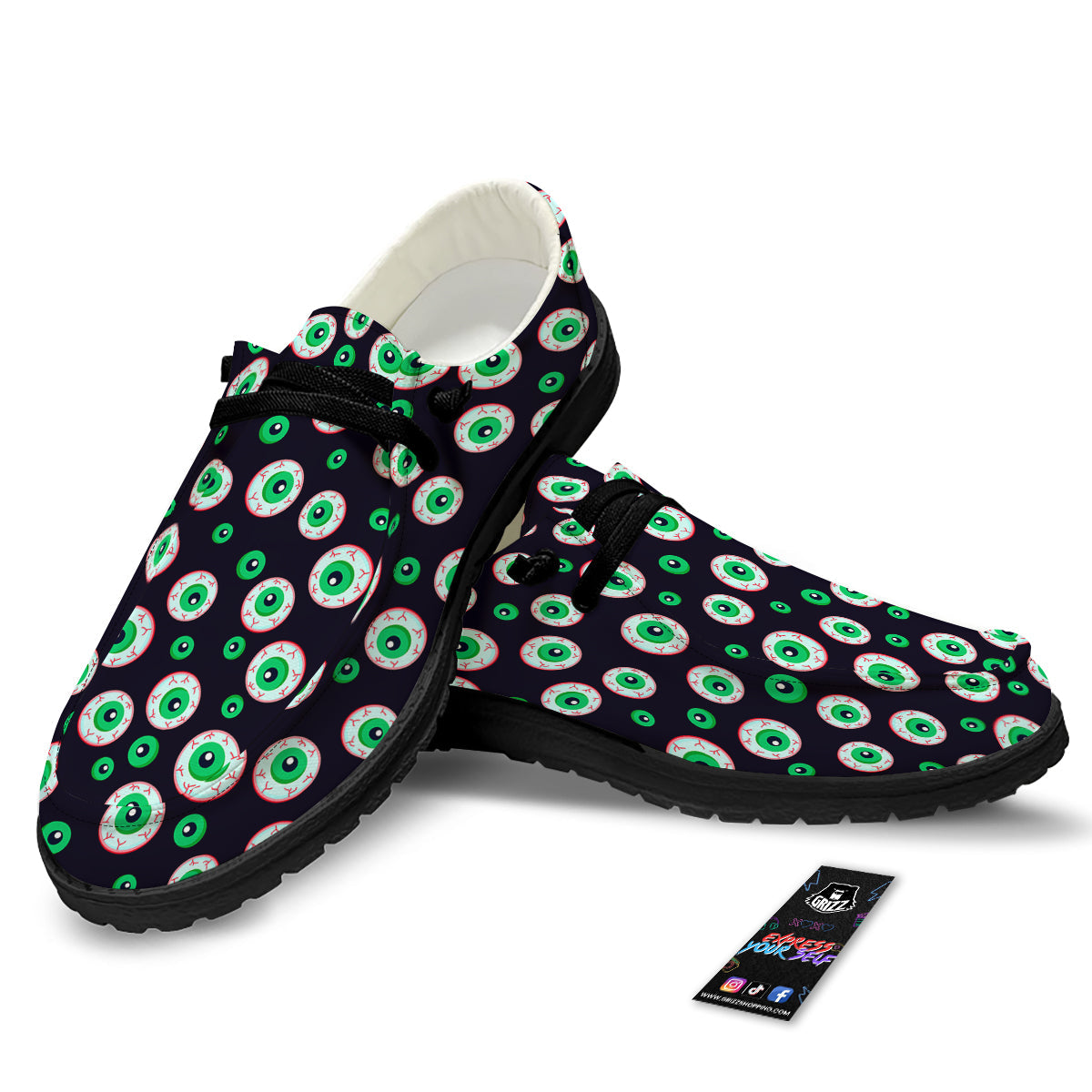 Zombie Eyeball Print Pattern Black Loafers-grizzshop
