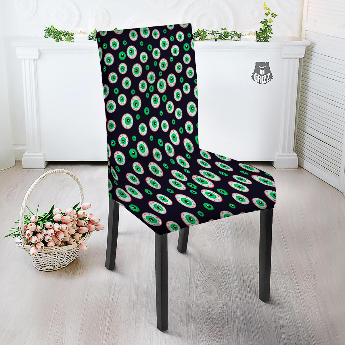 Zombie Eyeball Print Pattern Dining Chair Slipcover-grizzshop