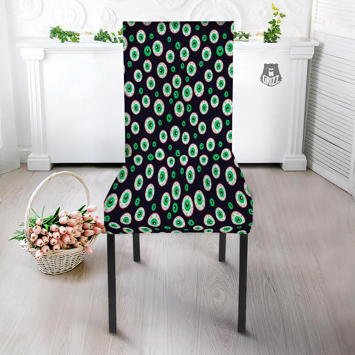 Zombie Eyeball Print Pattern Dining Chair Slipcover-grizzshop