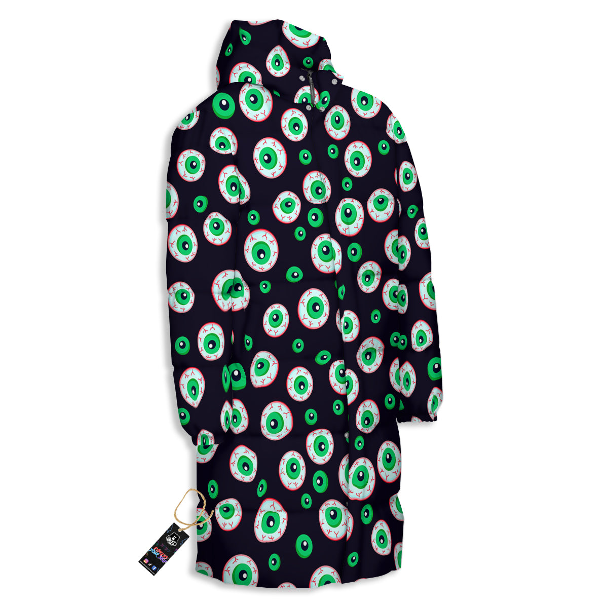 Zombie Eyeball Print Pattern Long Down Jacket-grizzshop
