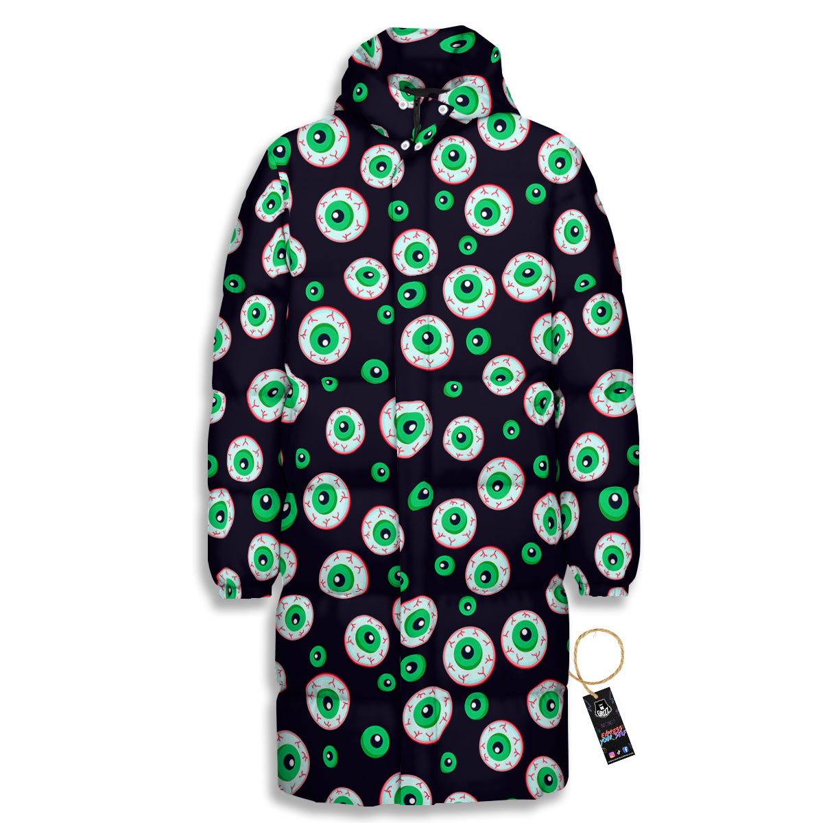 Zombie Eyeball Print Pattern Long Down Jacket-grizzshop