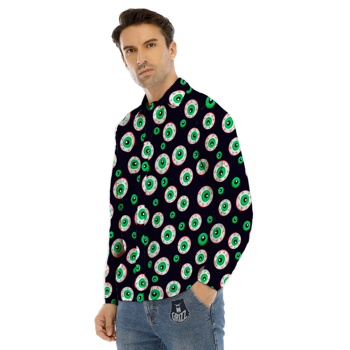 Zombie Eyeball Print Pattern Men's Dress Shirts-grizzshop