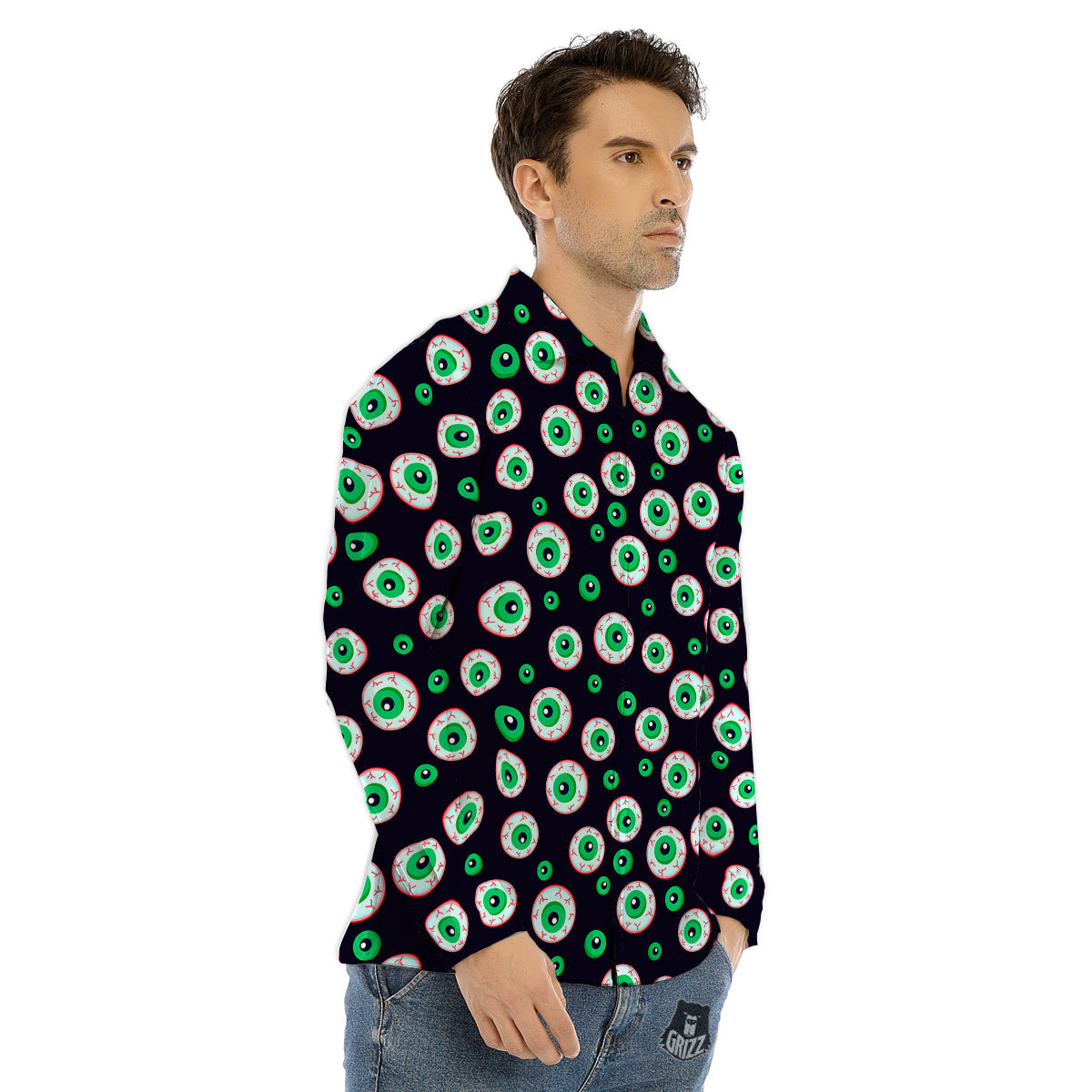 Zombie Eyeball Print Pattern Men's Dress Shirts-grizzshop