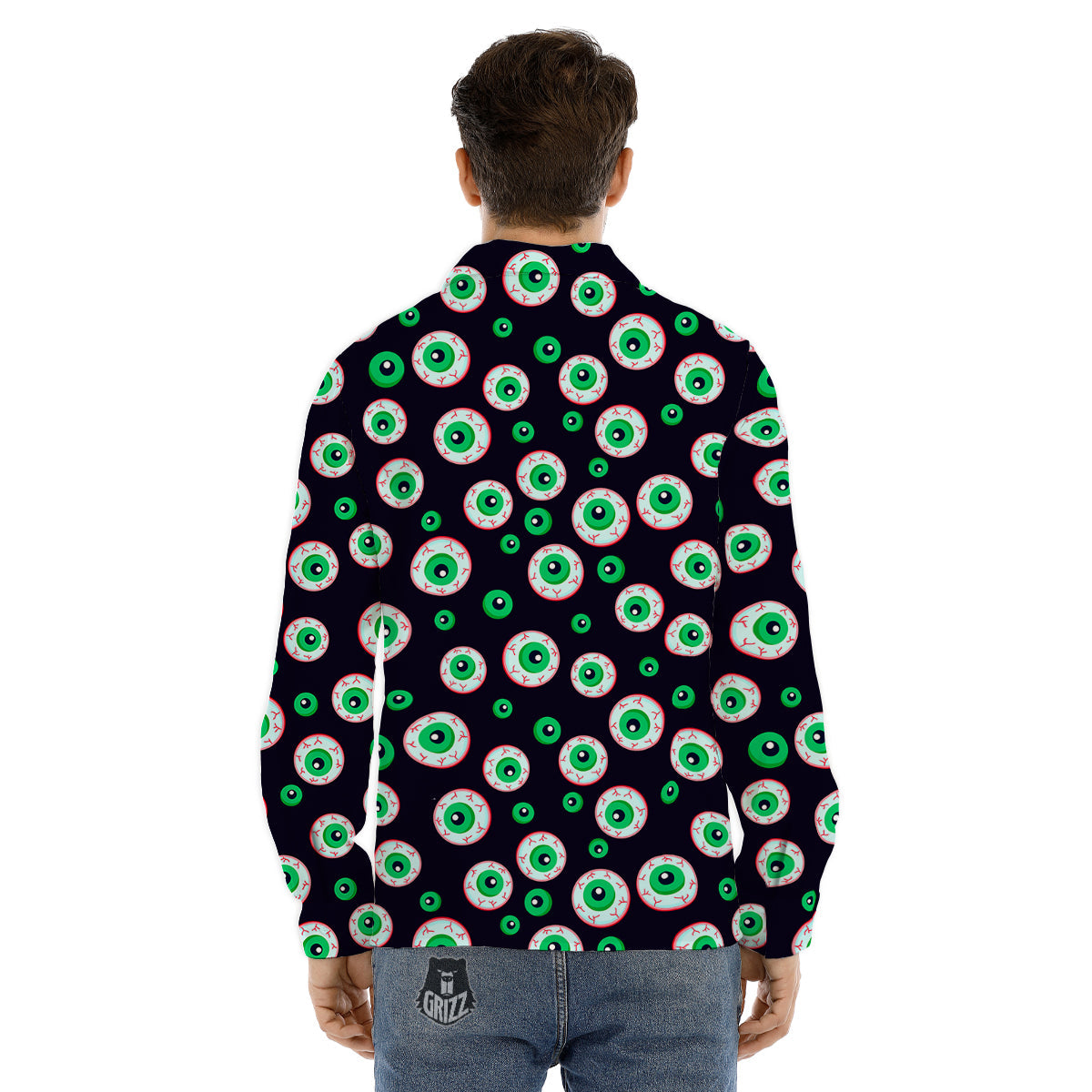 Zombie Eyeball Print Pattern Men's Dress Shirts-grizzshop