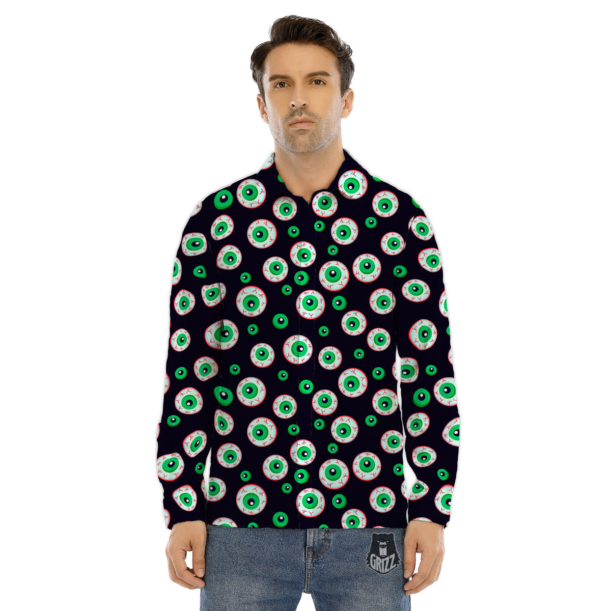 Zombie Eyeball Print Pattern Men's Dress Shirts-grizzshop