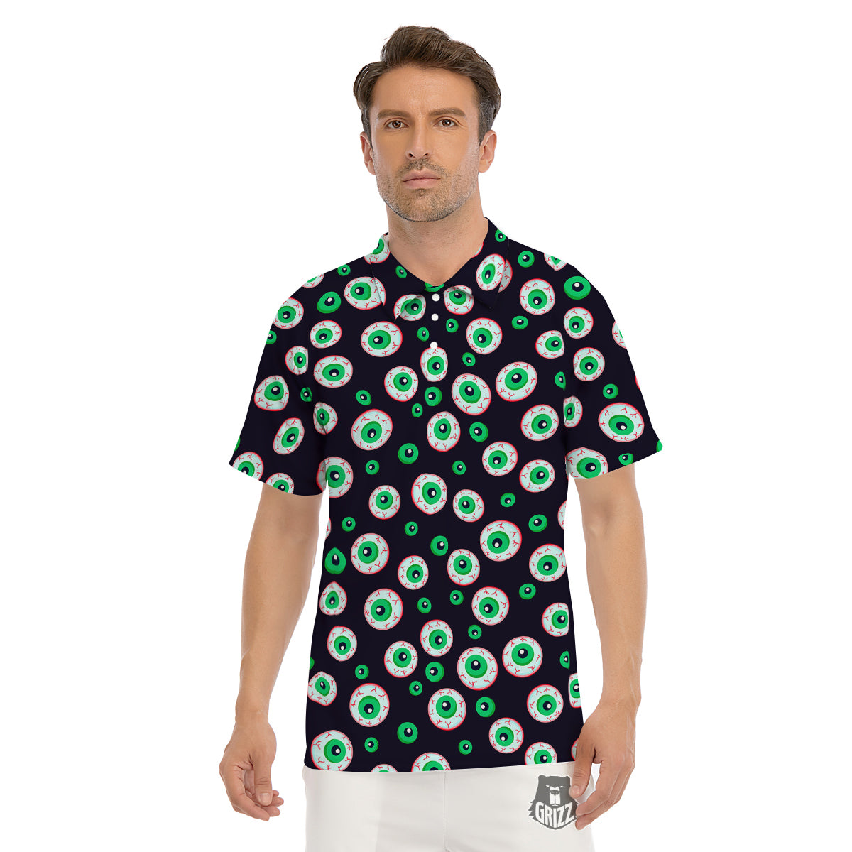 Zombie Eyeball Print Pattern Men's Golf Shirts-grizzshop