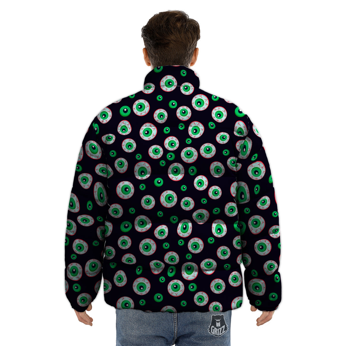 Zombie Eyeball Print Pattern Puffer Jacket-grizzshop