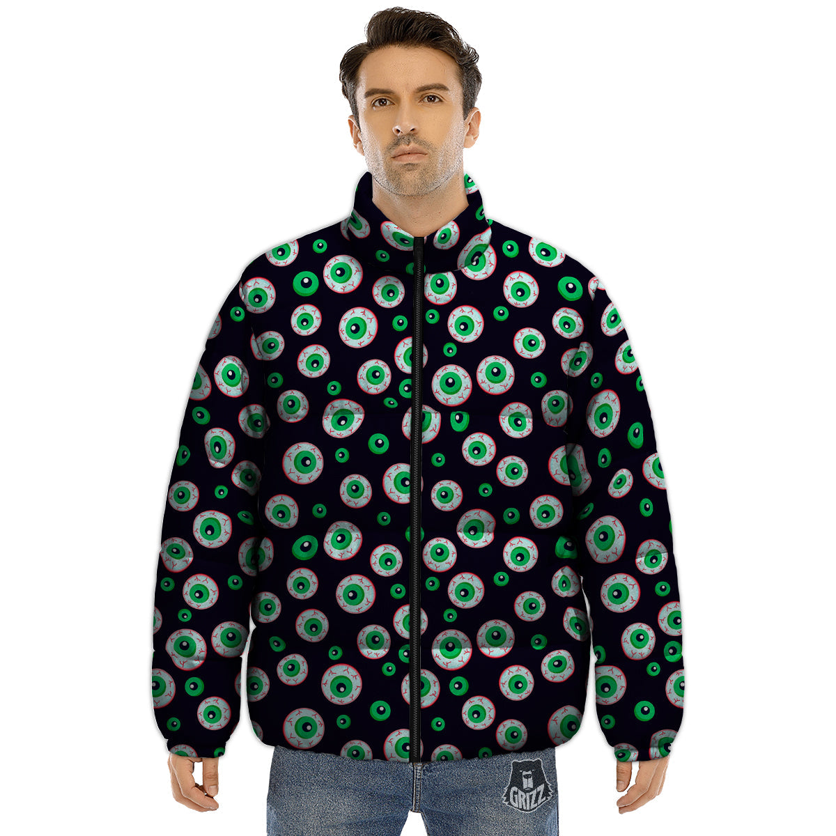 Zombie Eyeball Print Pattern Puffer Jacket-grizzshop