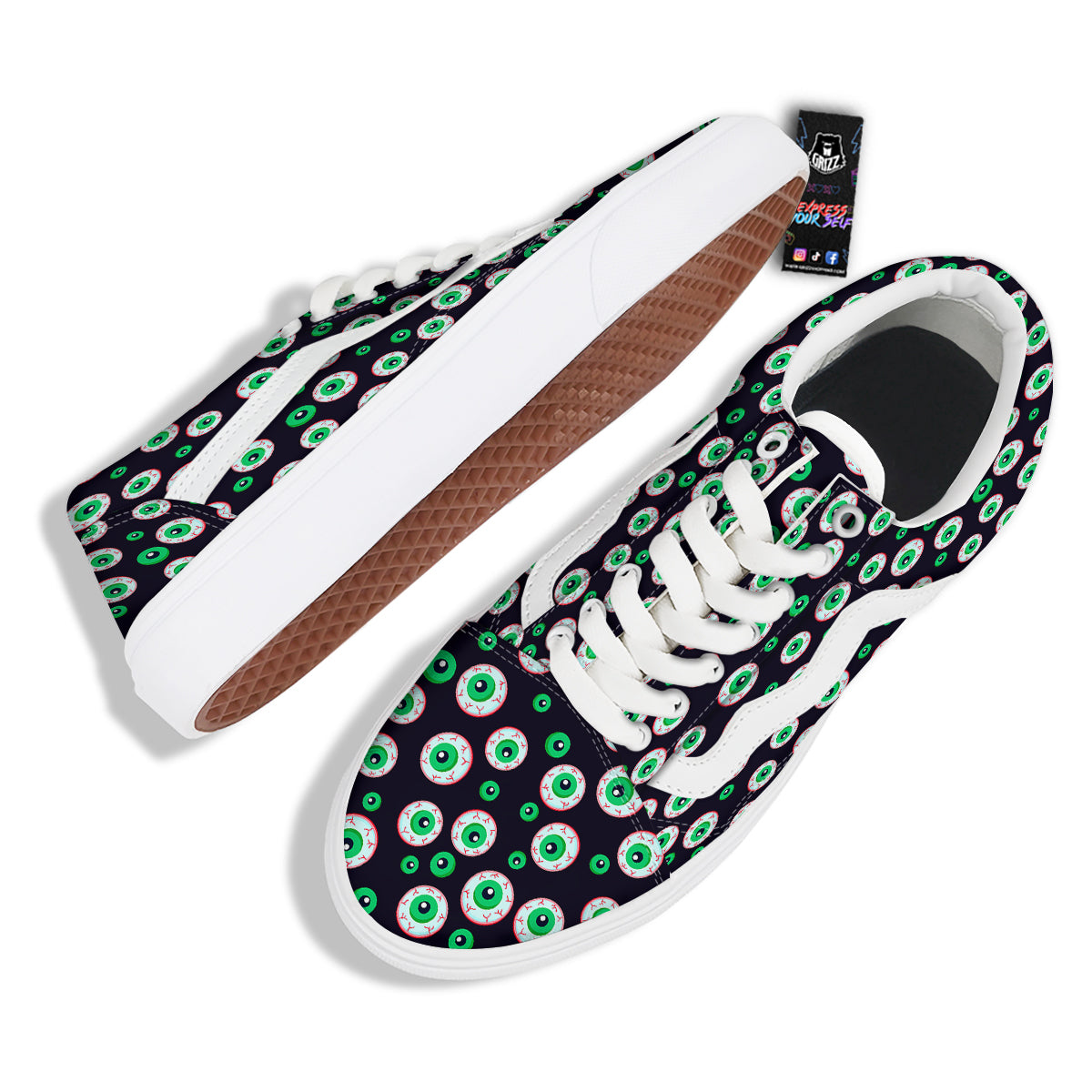 Zombie Eyeball Print Pattern Skate Shoes-grizzshop