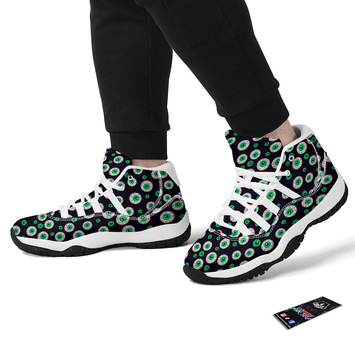Zombie Eyeball Print Pattern White Bball Shoes-grizzshop
