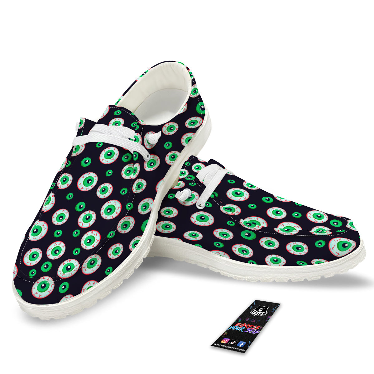 Zombie Eyeball Print Pattern White Loafers-grizzshop