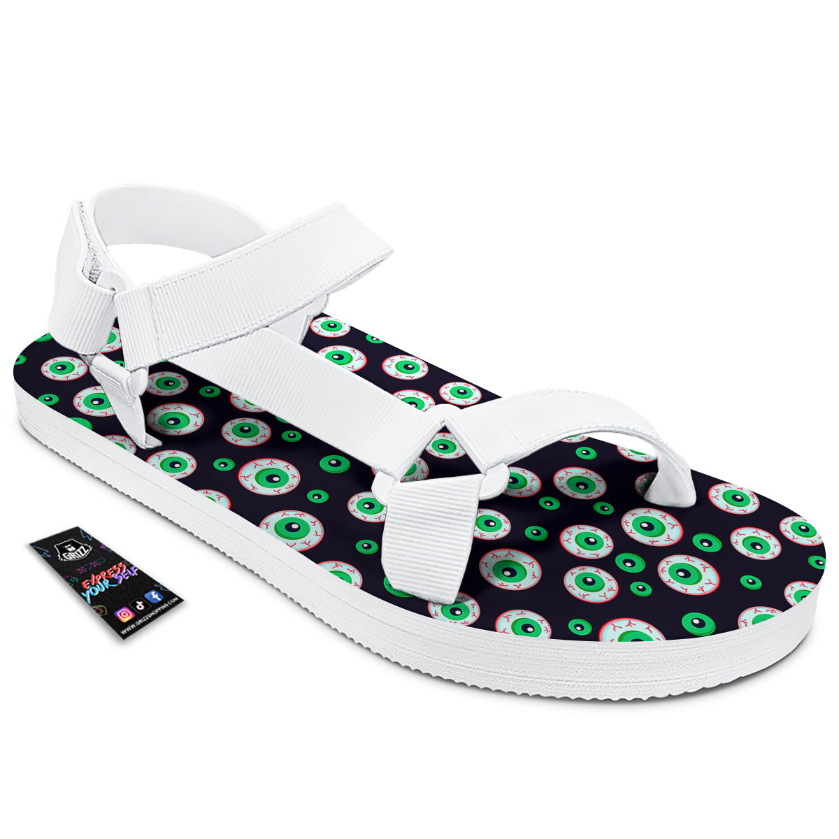 Zombie Eyeball Print Pattern White Open Toe Sandals-grizzshop