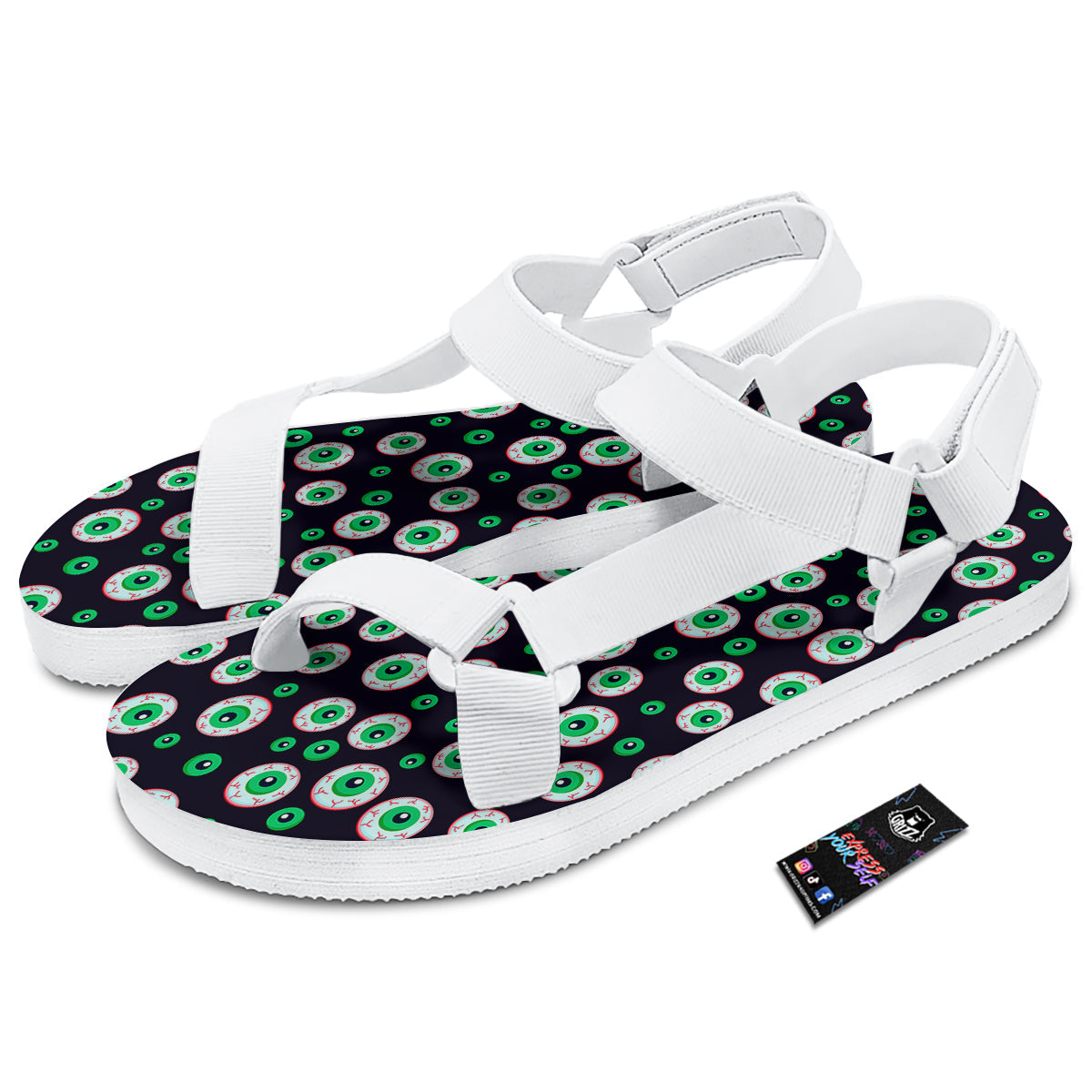 Zombie Eyeball Print Pattern White Open Toe Sandals-grizzshop