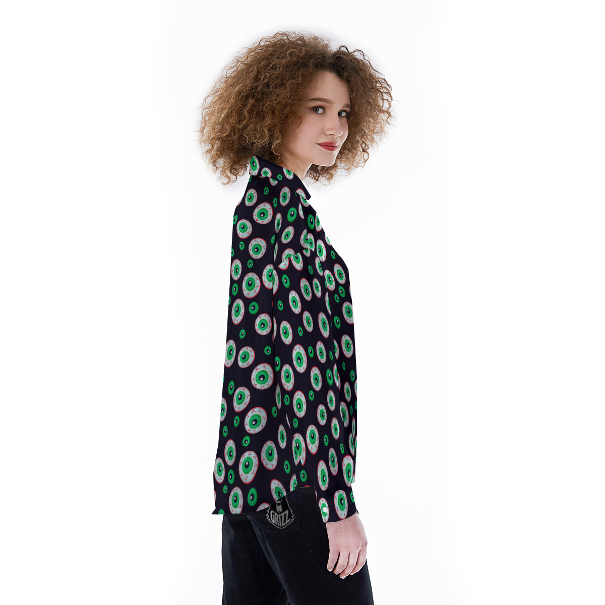 Zombie Eyeball Print Pattern Women's Long Sleeve Shirts-grizzshop