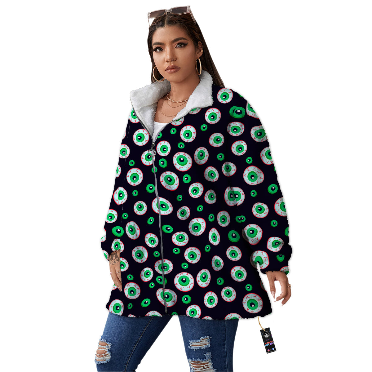 Zombie Eyeball Print Pattern Women's Sherpa Jacket-grizzshop
