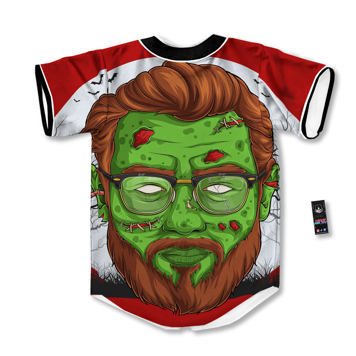 Zombie Face Halloween Character Print Baseball Jersey-grizzshop