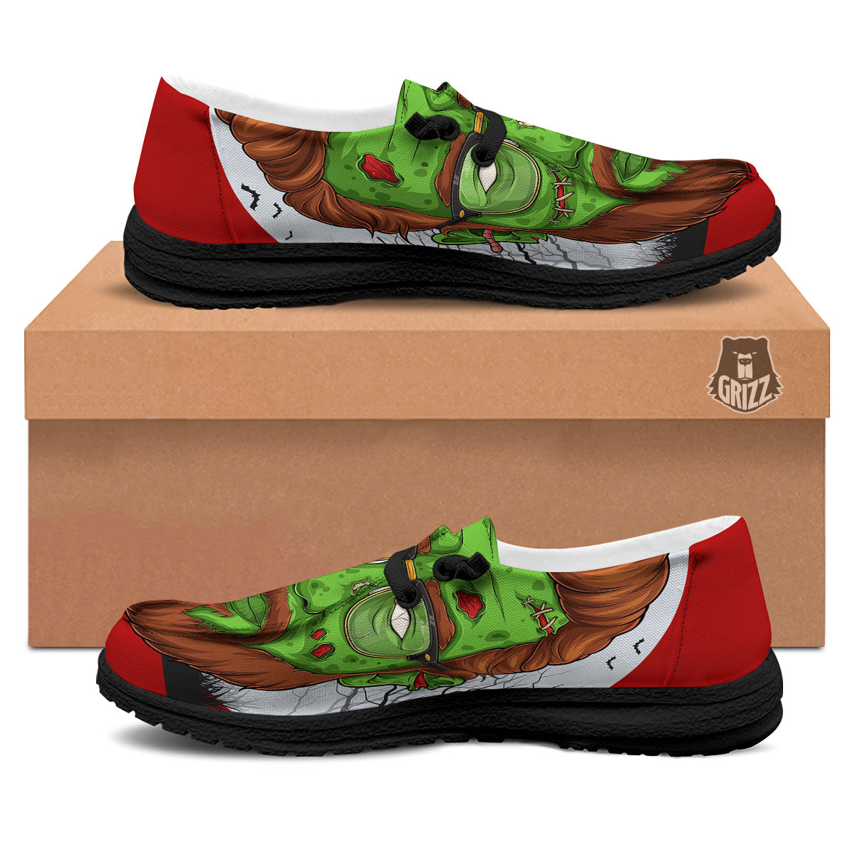 Zombie Face Halloween Character Print Black Loafers-grizzshop