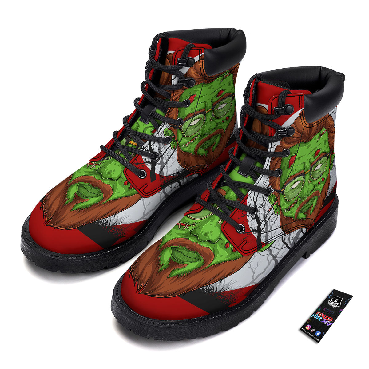 Zombie Face Halloween Character Print Boots-grizzshop