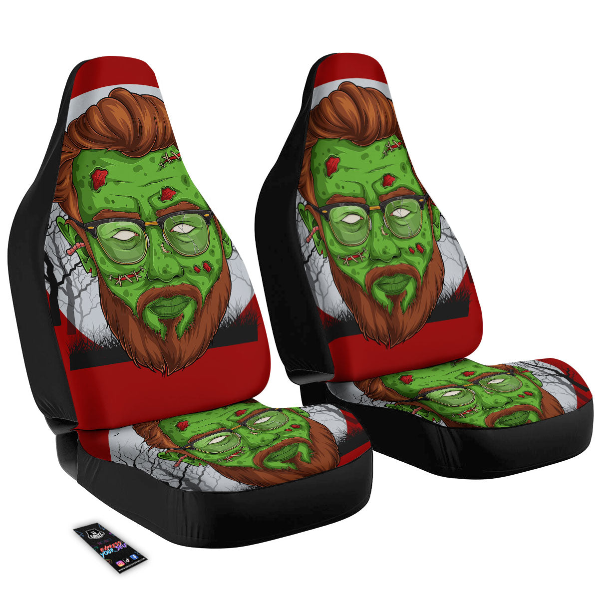 Zombie Face Halloween Character Print Car Seat Covers-grizzshop