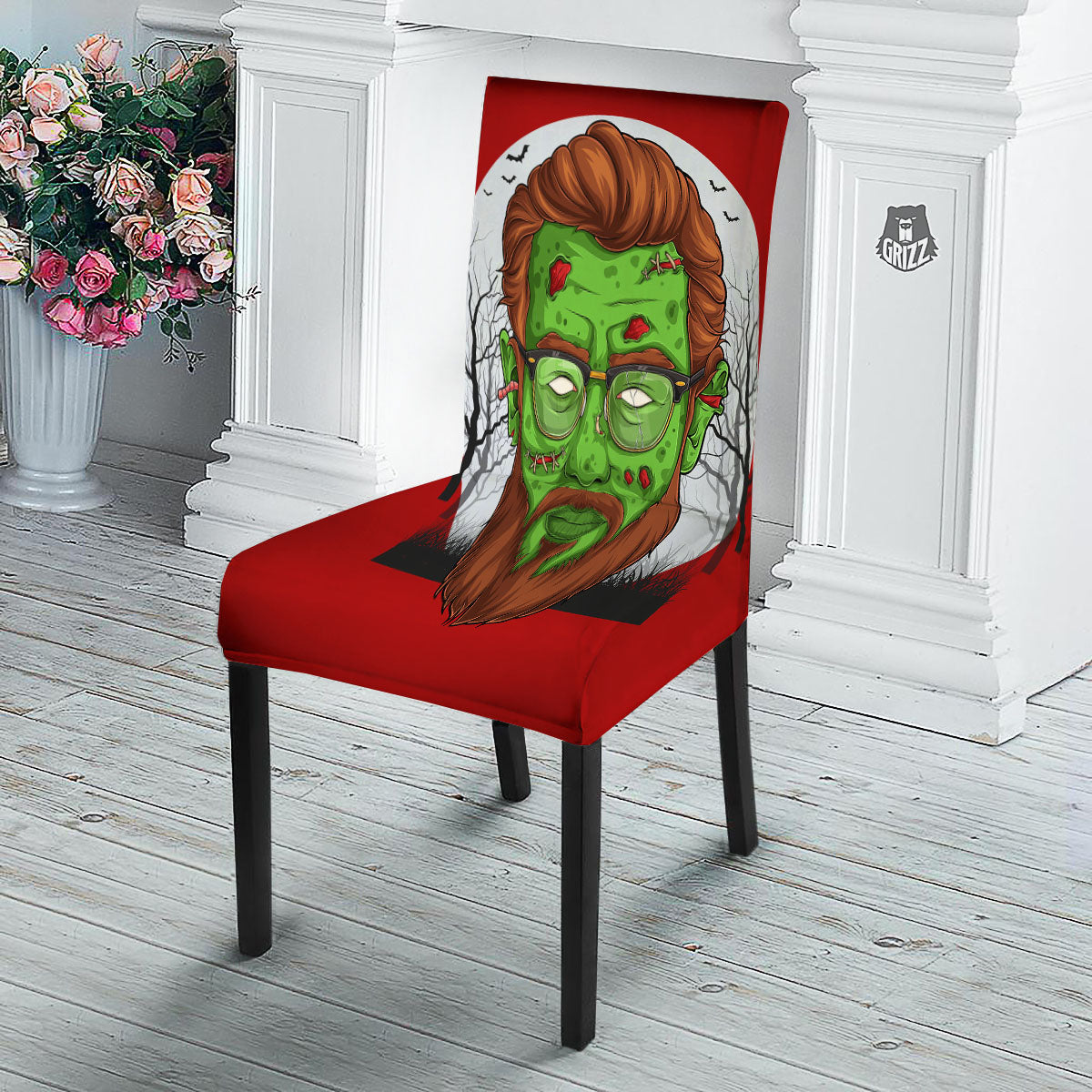 Zombie Face Halloween Character Print Dining Chair Slipcover-grizzshop