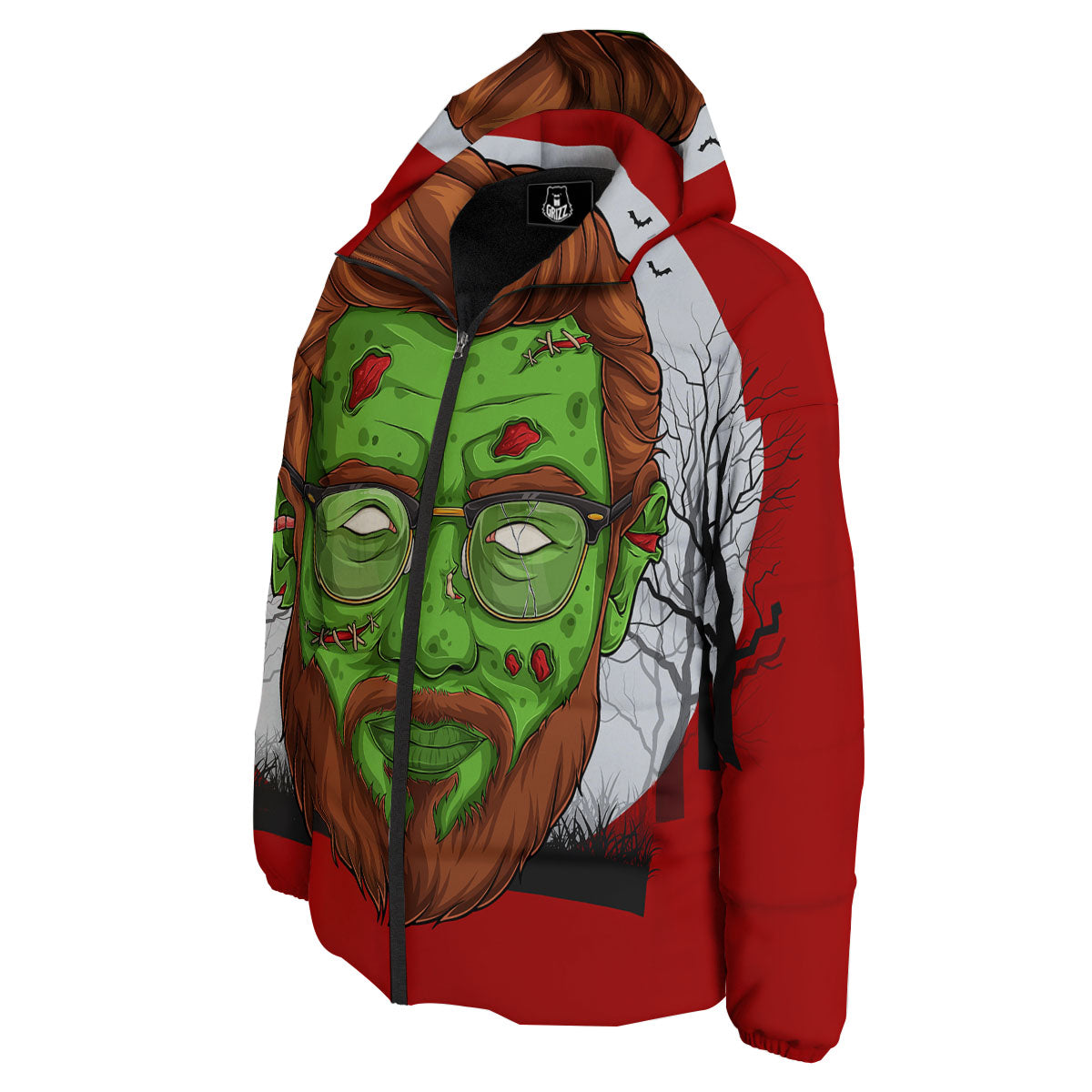 Zombie Face Halloween Character Print Down Jacket-grizzshop