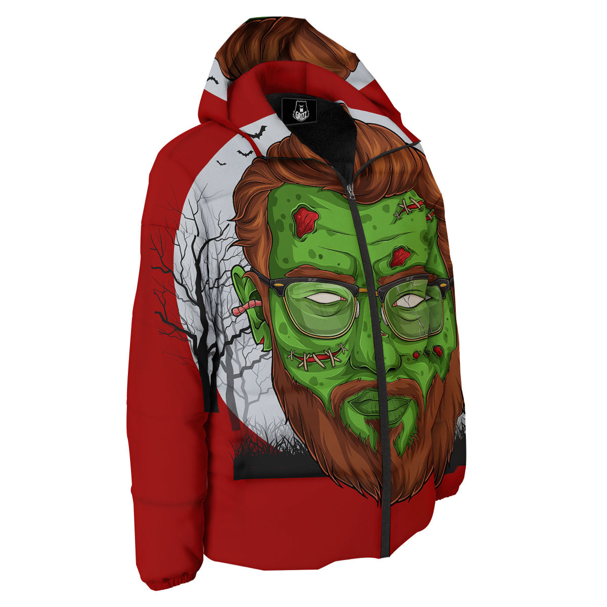 Zombie Face Halloween Character Print Down Jacket-grizzshop