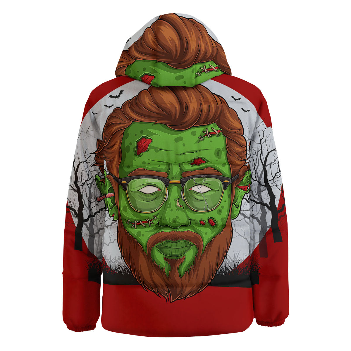 Zombie Face Halloween Character Print Down Jacket-grizzshop