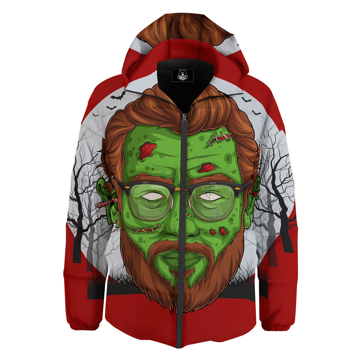 Zombie Face Halloween Character Print Down Jacket-grizzshop