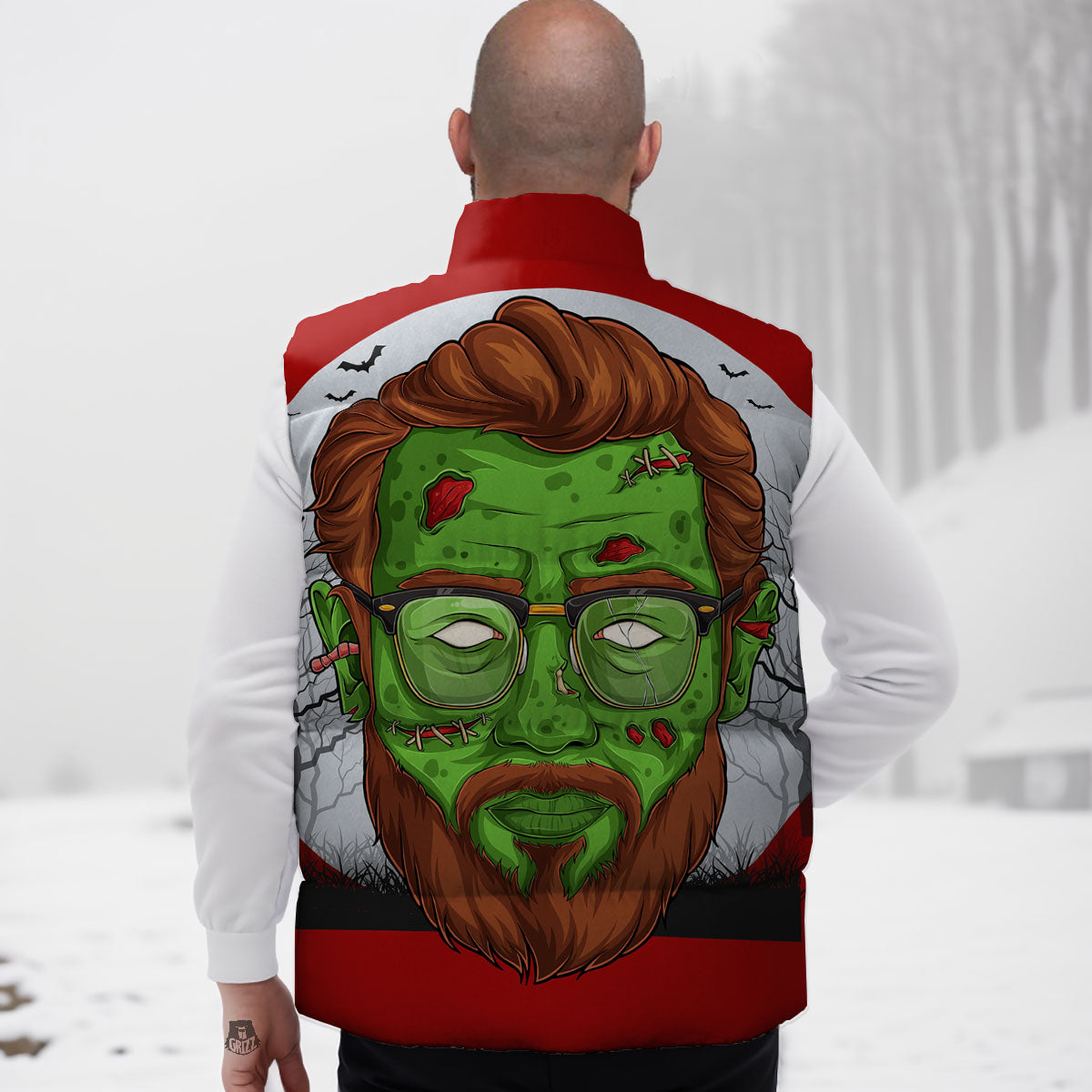 Zombie Face Halloween Character Print Down Vest