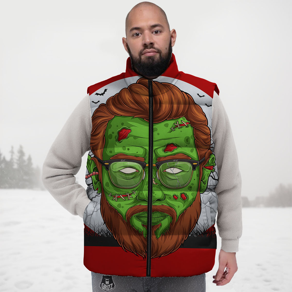 Zombie Face Halloween Character Print Down Vest