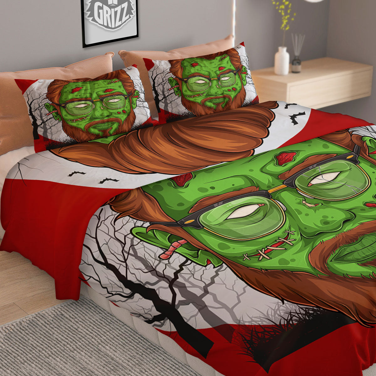 Zombie Face Halloween Character Print Duvet Cover Bedding Set