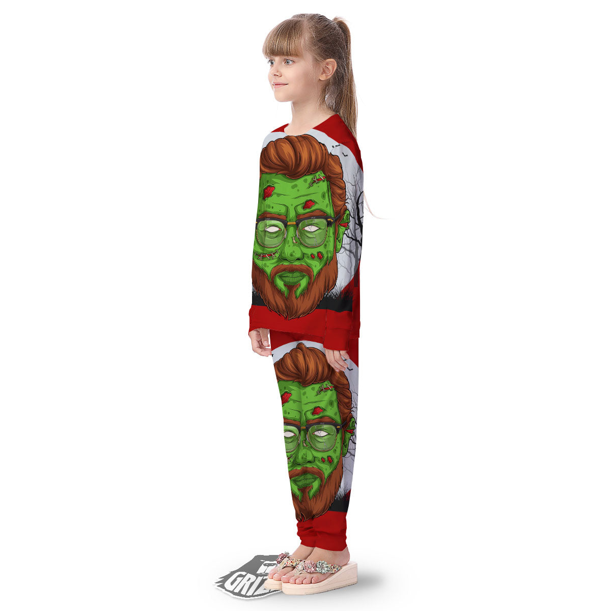 Zombie Face Halloween Character Print Kid's Pajamas-grizzshop