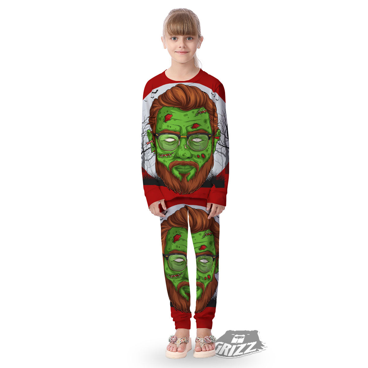 Zombie Face Halloween Character Print Kid's Pajamas-grizzshop
