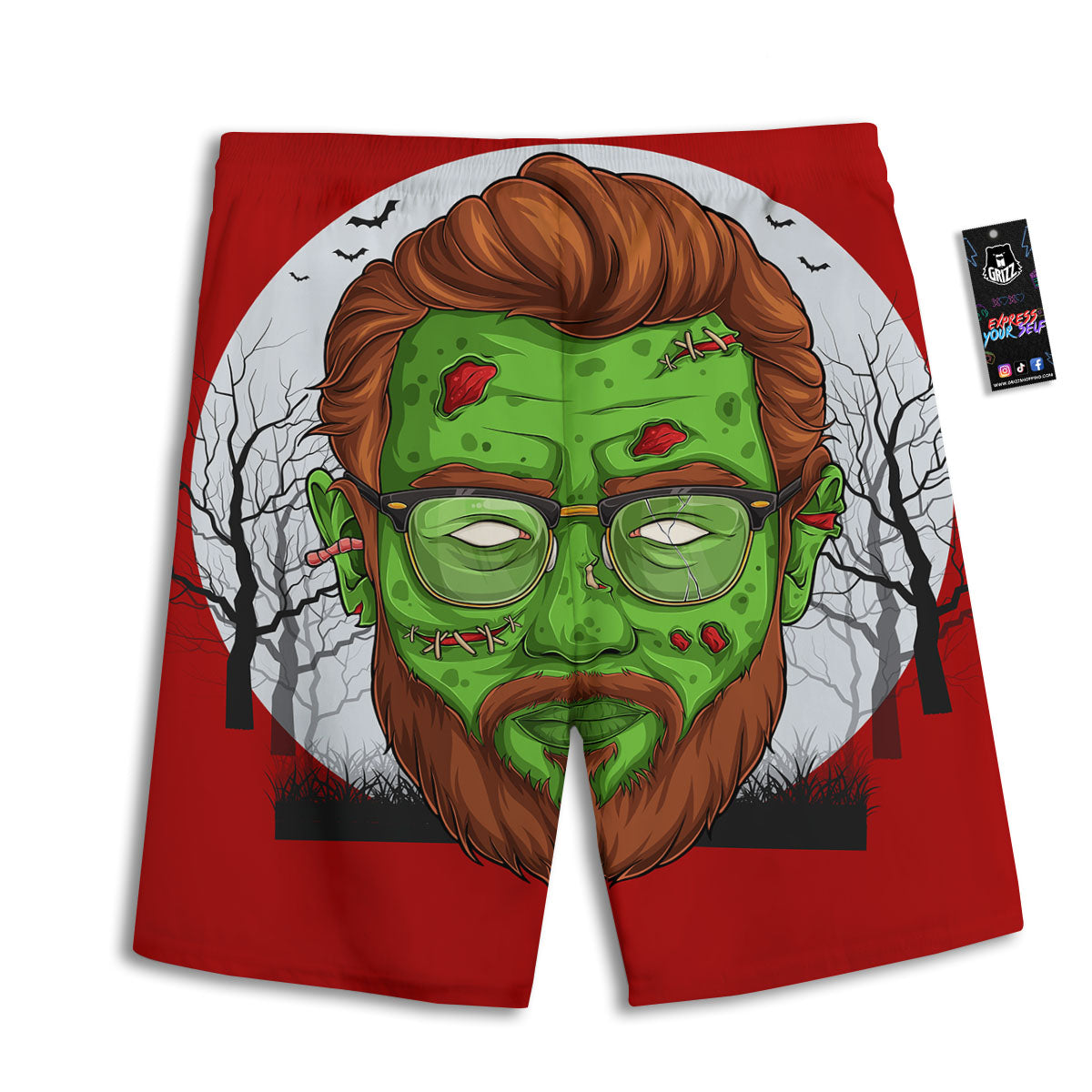 Zombie Face Halloween Character Print Men's Athletic Shorts