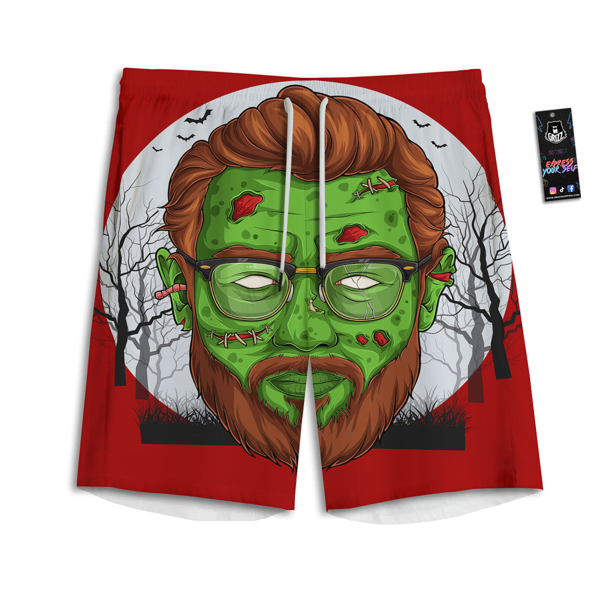 Zombie Face Halloween Character Print Men's Athletic Shorts