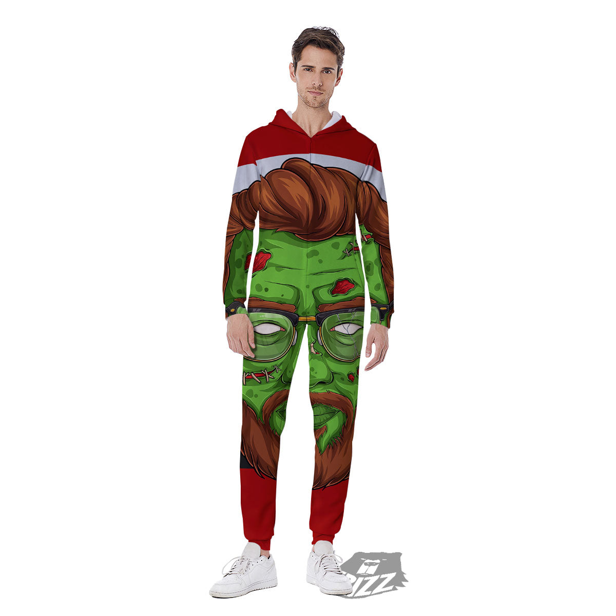Zombie Face Halloween Character Print Men's Jumpsuit-grizzshop