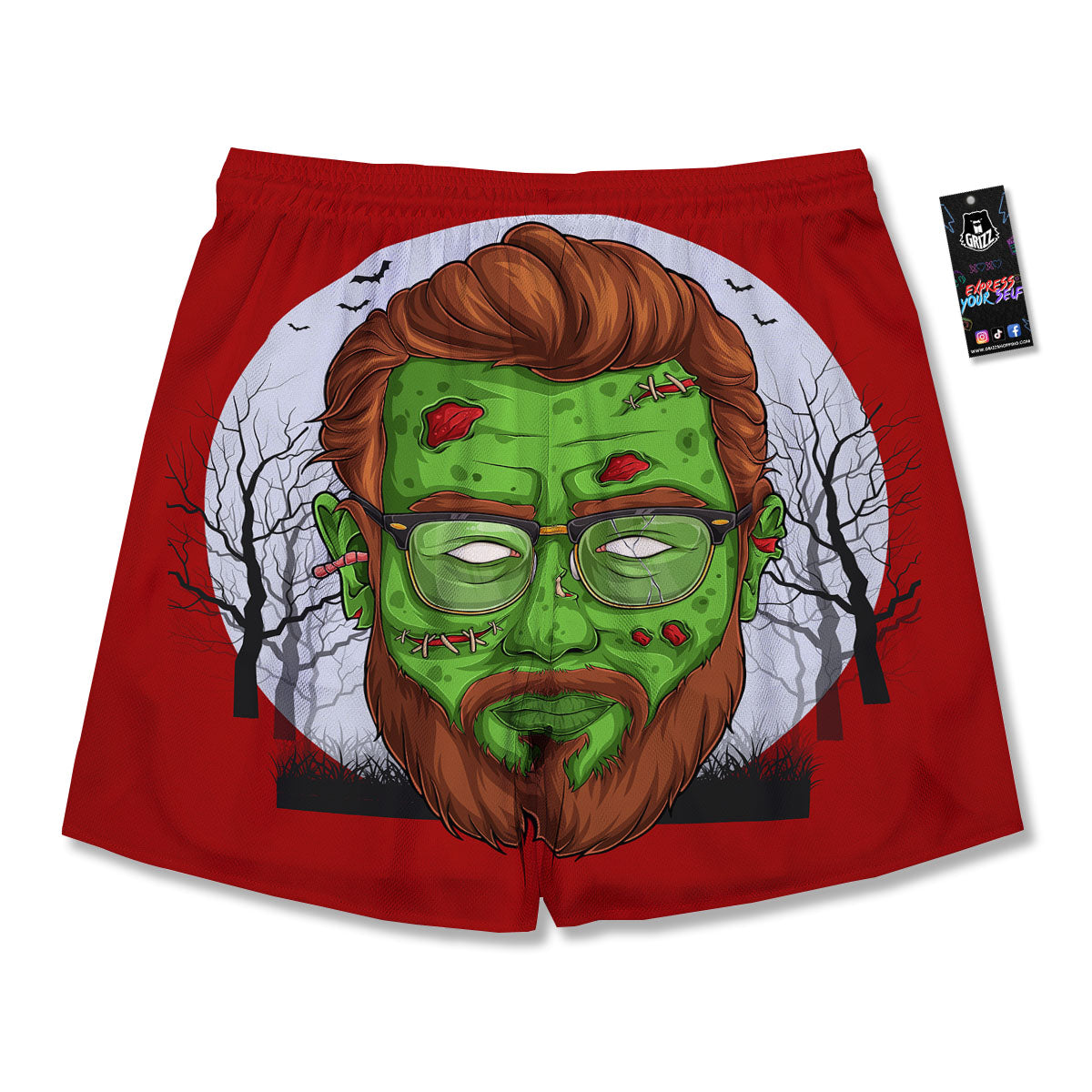 Zombie Face Halloween Character Print Men's Running Shorts-grizzshop