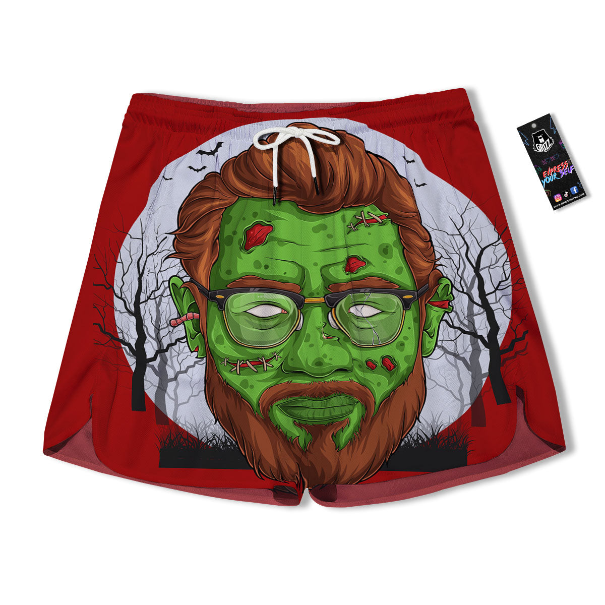 Zombie Face Halloween Character Print Men's Running Shorts-grizzshop