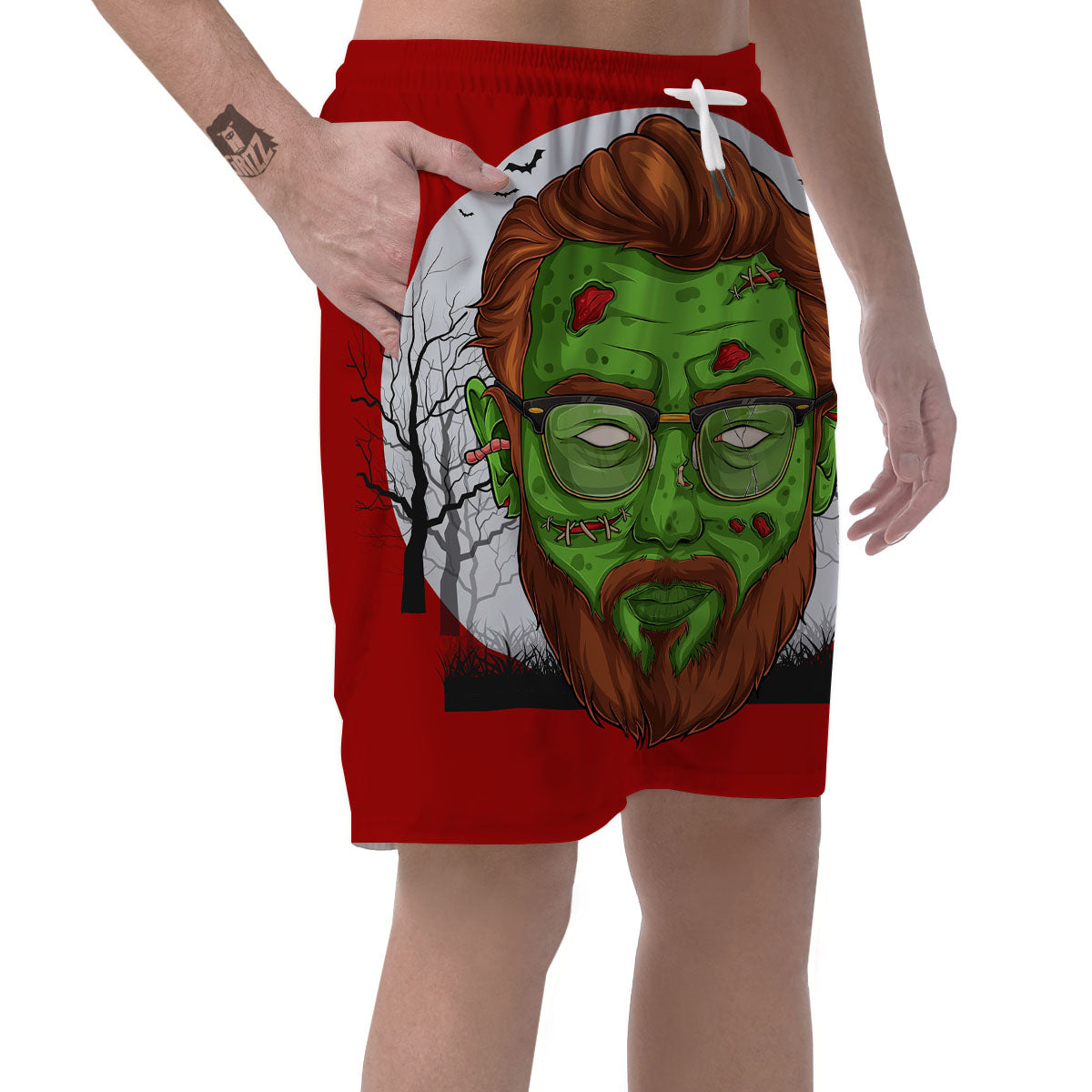Zombie Face Halloween Character Print Men's Shorts-grizzshop