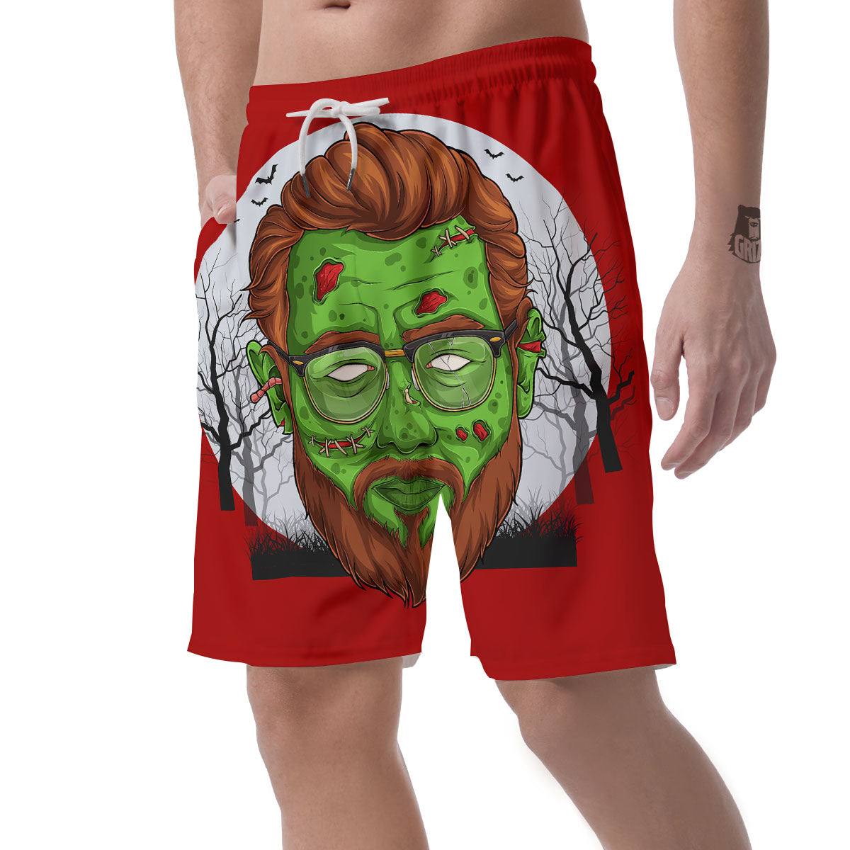 Zombie Face Halloween Character Print Men's Shorts-grizzshop