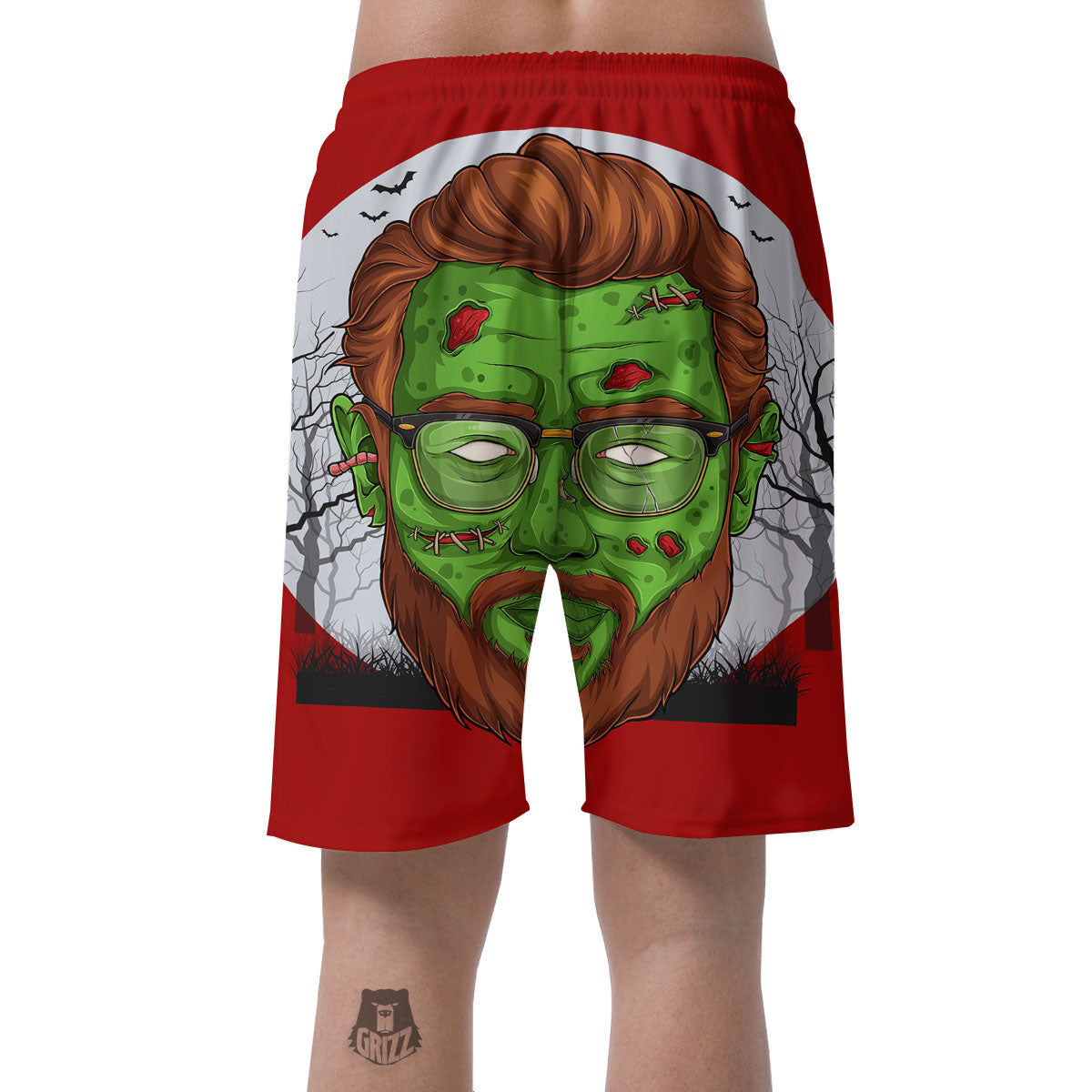 Zombie Face Halloween Character Print Men's Shorts-grizzshop