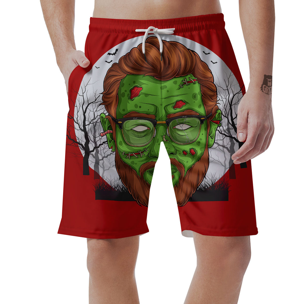 Zombie Face Halloween Character Print Men's Shorts-grizzshop