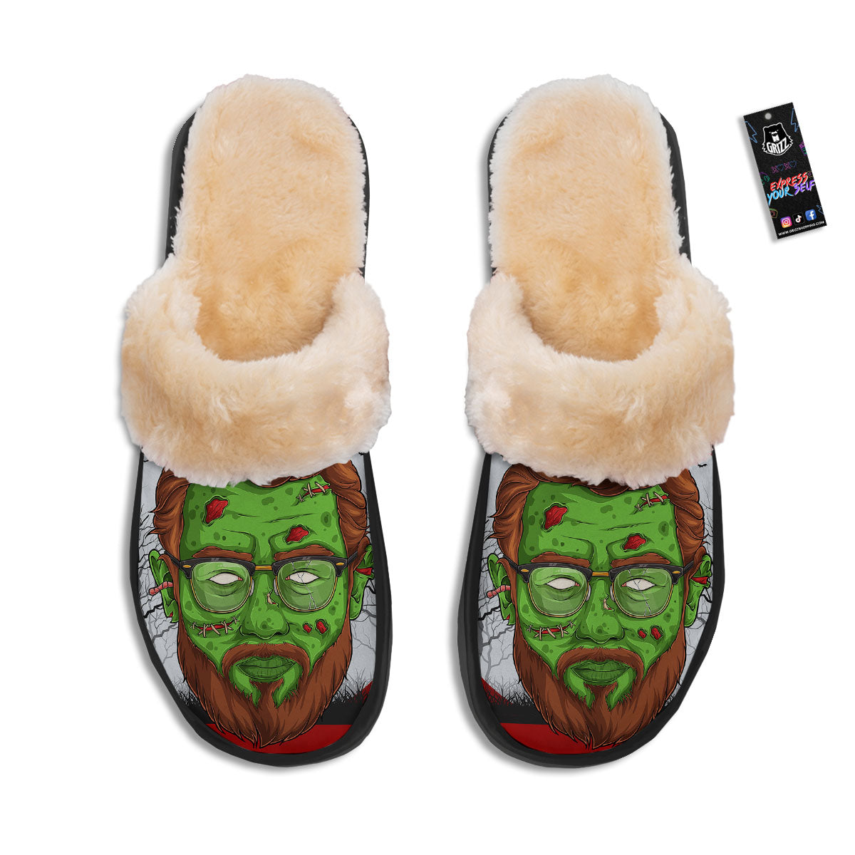 Zombie Face Halloween Character Print Slippers-grizzshop