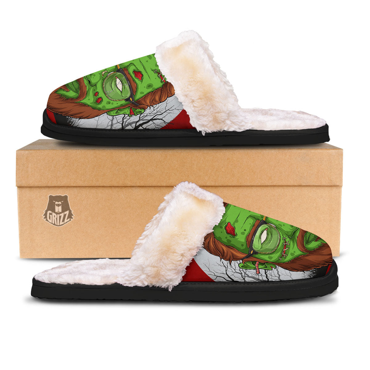 Zombie Face Halloween Character Print Slippers-grizzshop